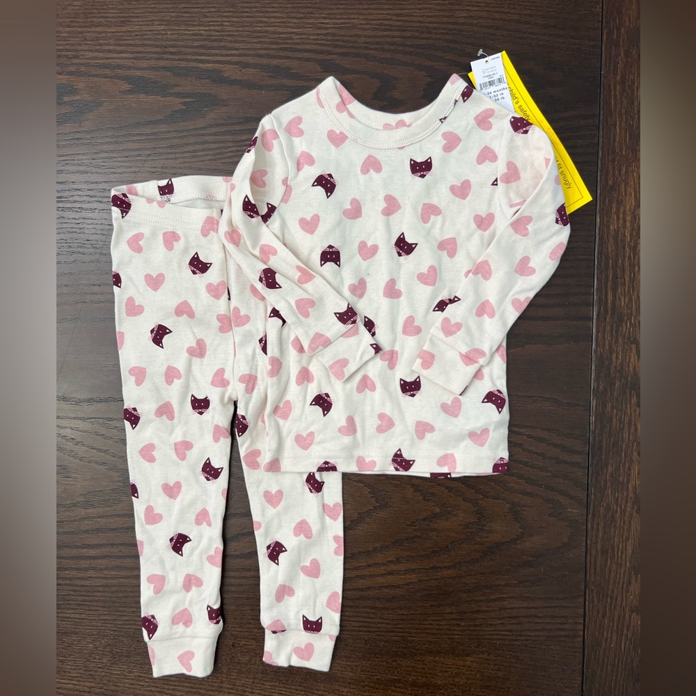 Baby GAP Pink Heart and Cat Print Kids Pajamas